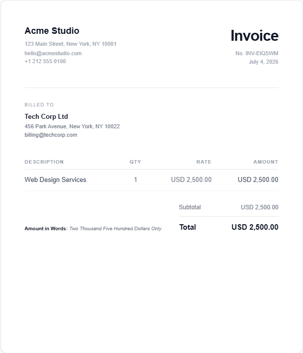 Minimal clean invoice template preview